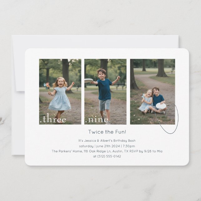 Joint Dual Sibling Any Age Double Birthday Party Invitation (Front)