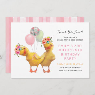 Joint Ducklings Birthday Invite, Siblings Friends  Invitation