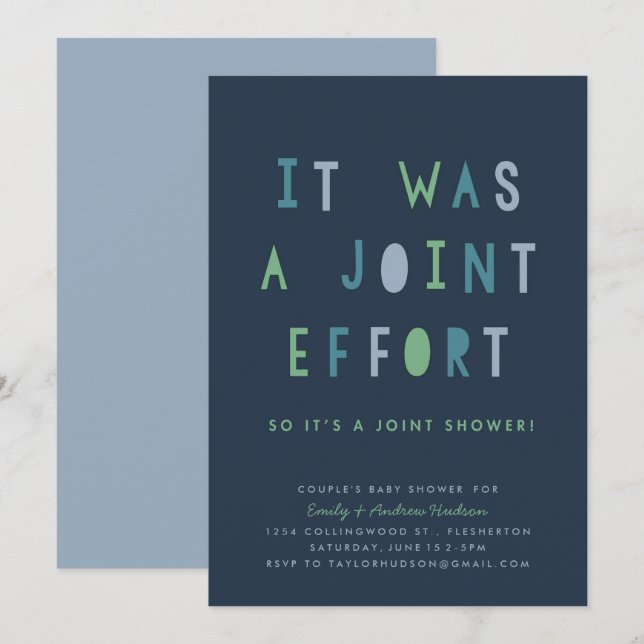 Joint Effort Couple's Baby Shower Invitation Blues (Front/Back)