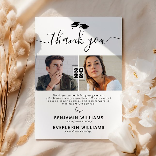 Joint Graduation 2 Photo Thank You Card (Creator Uploaded)