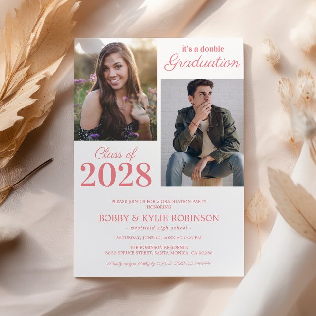Joint Graduation Coral Pink Party Invitation (Creator Uploaded)