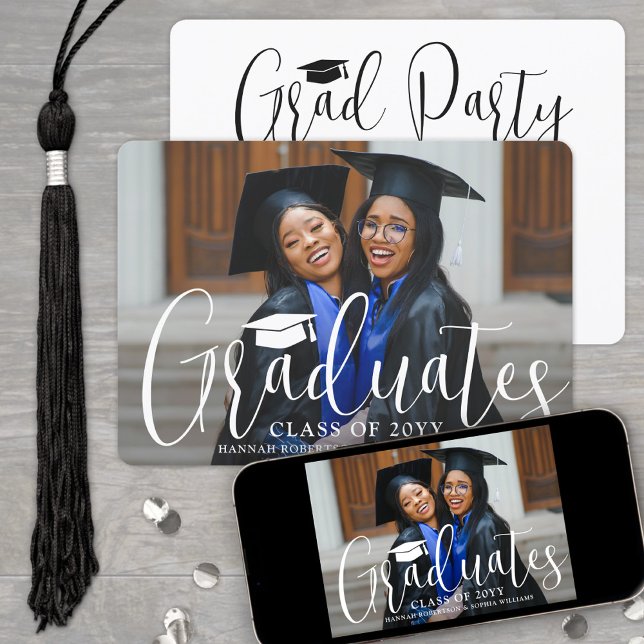 Joint Graduation Modern Script Graduates Photo Invitation (Creator Uploaded)