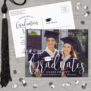 Joint Graduation Modern Script Graduates Photo Invitation Postcard