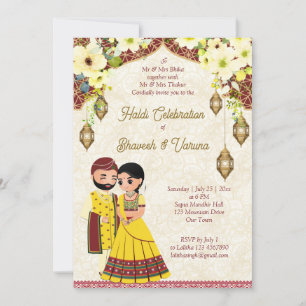 Joint haldi pithi Indian wedding bridal couple Invitation