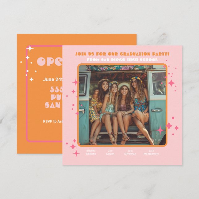 Joint Hippie Photo Graduation Party 4 person Invitation (Front/Back)