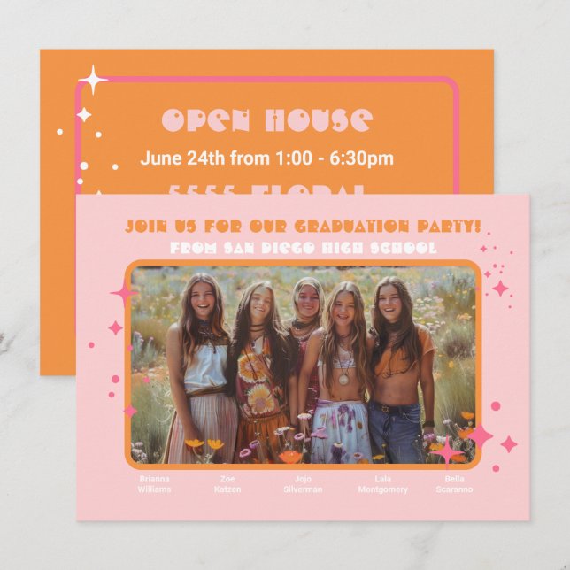 Joint Hippie Photo Graduation Party 5 person Invitation (Front/Back)