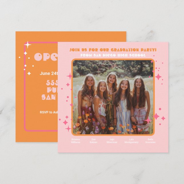 Joint Hippie Photo Graduation Party 5 person Invitation (Front/Back)