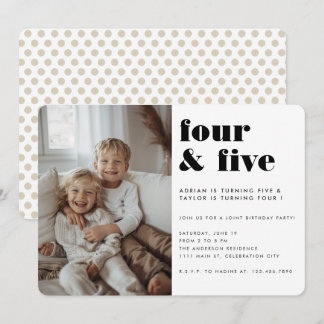 Joint Kids Siblings Birthday Party Modern Photo Invitation