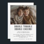 Joint Kids Siblings Birthday Party Modern Photo Invitation<br><div class="desc">A modern kids children joint birthday party invitation template with your photo of choice and a fun headline "double trouble,  double cheers",  would also fit perfectly for a twins birthday party card. Fully editable text template to put in your own party information.</div>