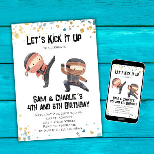 Joint Ninja Siblings Dual Birthday Party Invitation
