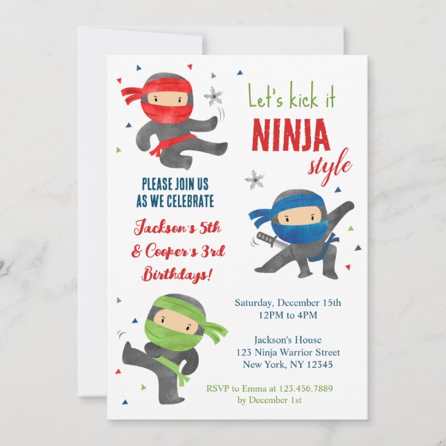 Joint Ninja Warrior Birthday Party Invitations (Front)