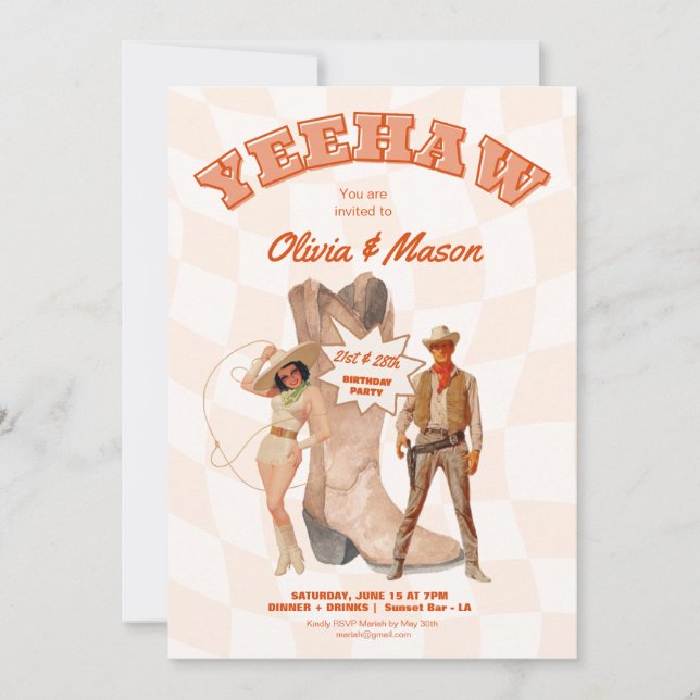 Joint Party Invitation Western Cowboy Boot (Front)