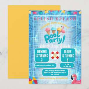 Joint Pool Party for Kids Summer Birthday Bash Invitation