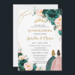 Joint Quinceañera Emerald Green Blush Floral Invitation<br><div class="desc">Personalise this lovely quinceañera invitation with own wording easily and quickly,  simply press the customise it button to further re-arrange and format the style and placement of the text.  Matching items available in store!  (c) The Happy Cat Studio</div>