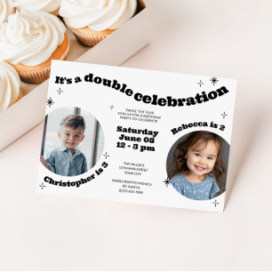 Joint Retro Kids Birthday Party with Photo Invitation