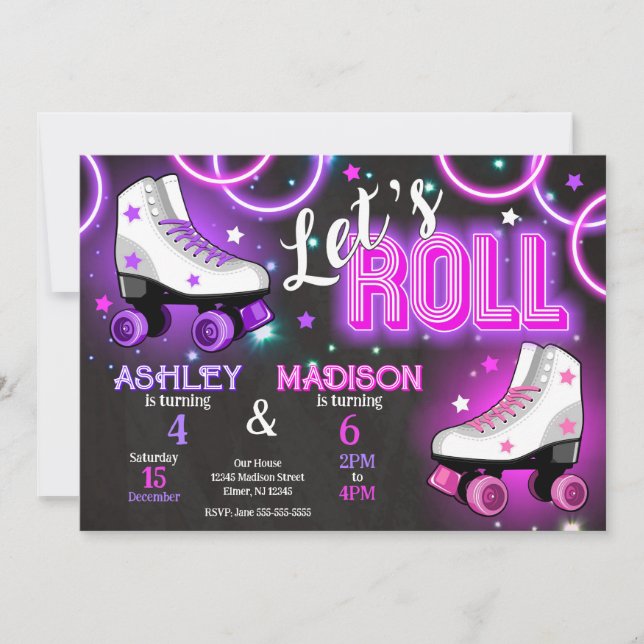 Joint Roller Skating Birthday Party Neon Glow Invitation (Front)