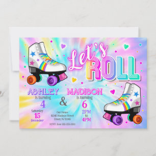 Joint Roller Skating Birthday Party Tie Dye Invitation