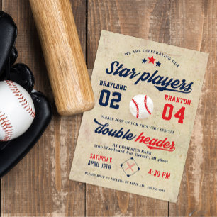 Joint Twin Baseball Birthday Invitation