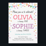 Joint twin birthday party invitation confetti<br><div class="desc">♥ A perfect way to invite your guests to a joint birthday party! Confetti rainbow colours.</div>