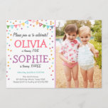 Joint twin birthday party invitation confetti<br><div class="desc">♥ A perfect way to invite your guests to a joint birthday party! Confetti rainbow colours.</div>