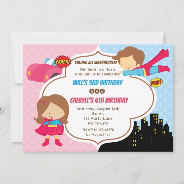 Joint Twin Birthday Party Invitation (Dual Theme) (Front)