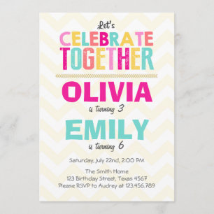 Joint twin birthday party invitation Girls Pink