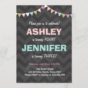 Joint twin birthday party invitation Twins Dual