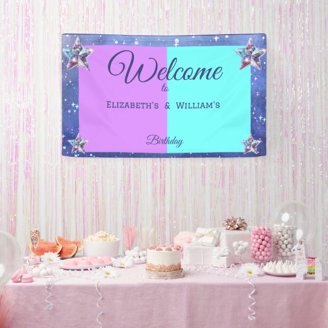  Joint twin space birthday party  Boy Girl Banner (Party)