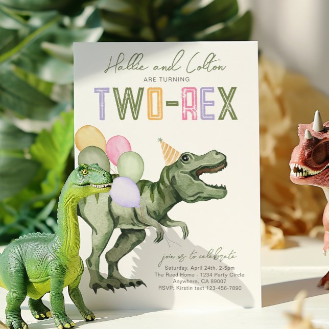 Joint Two-Rex Dinosaur Birthday Invitation (Creator Uploaded)