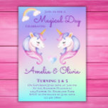 Joint Unicorn Sisters Twin Siblings Birthday Party Invitation<br><div class="desc">Rainbow Unicorn Birthday Party Invitation ready to be personalised by You!</div>