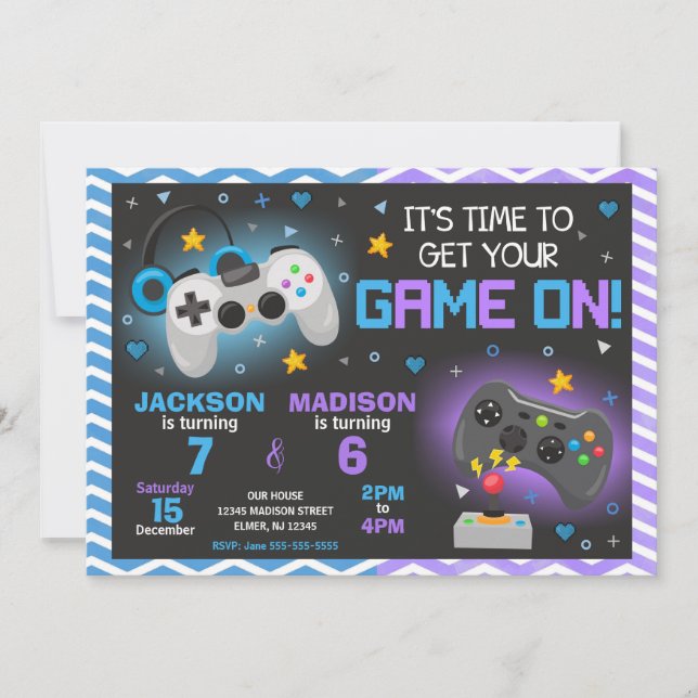 Joint Video Game Birthday Invitation | Gamer Party (Front)