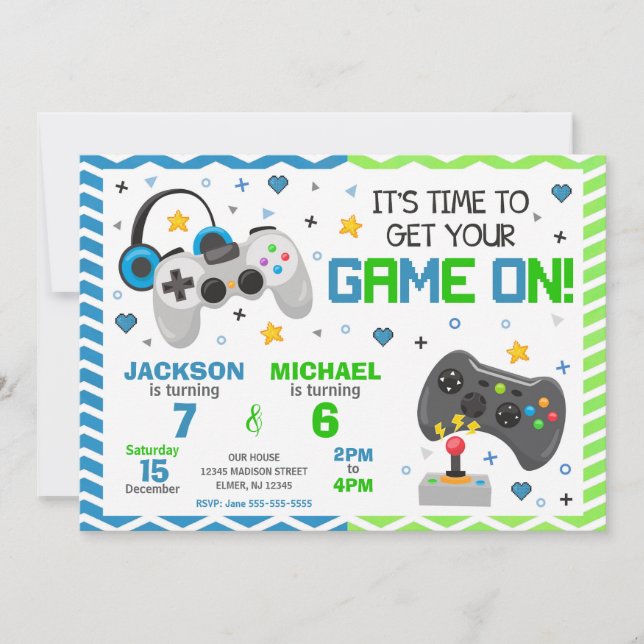 Joint Video Game Birthday Invitation | Gamer Party (Front)