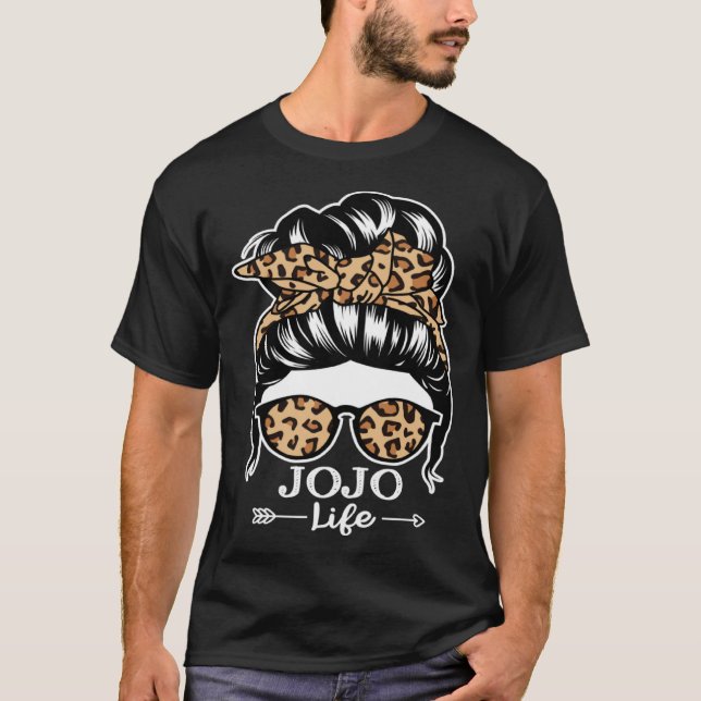 Jojo Life Messy Bun Hair  Jo Jo Leopard T-Shirt (Front)