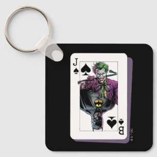 Joker and Batman Spade Playing Card Illustration Key Ring