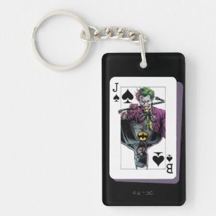 Joker and Batman Spade Playing Card Illustration Key Ring