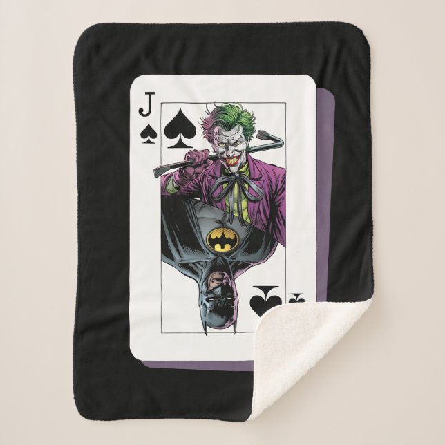 Joker and Batman Spade Playing Card Illustration Sherpa Blanket (Front)