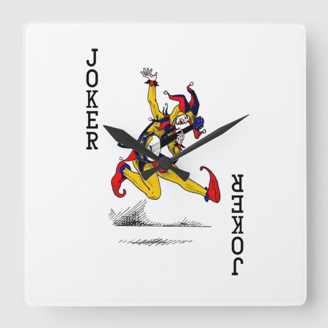 Joker Card Clown Music Dance Banjo Guitar Square Wall Clock (Front)