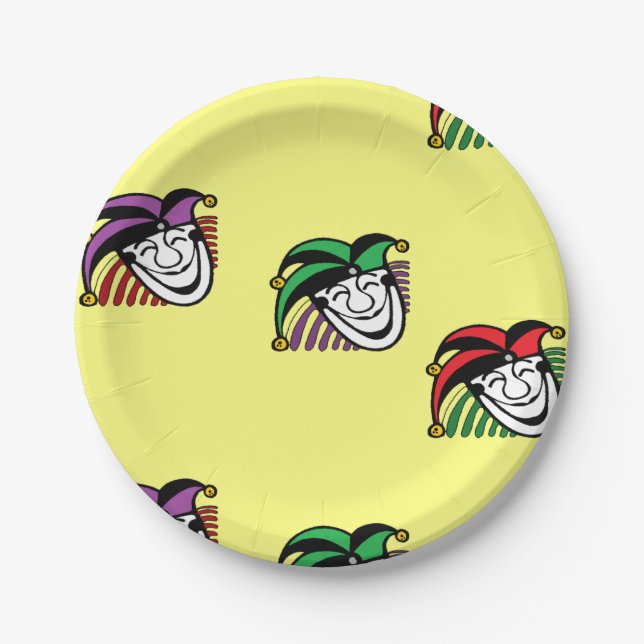 Joker colourful hats pattern yellow paper plate (Front)