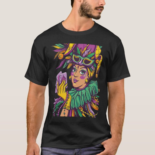 Joker Mardi Gras Party Parade Shenanigans Carnival T-Shirt (Front)