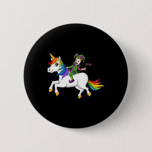 Joker Riding Unicorn Mardi Gras Fun Girls Kids 6 Cm Round Badge