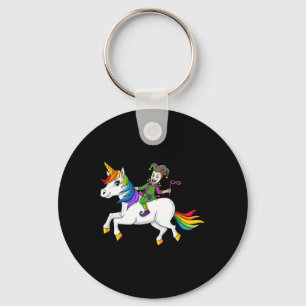 Joker Riding Unicorn Mardi Gras Fun Girls Kids Key Ring