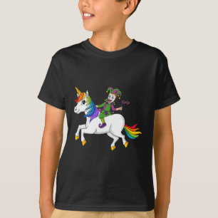 Joker Riding Unicorn Mardi Gras Fun Girls Kids T-Shirt