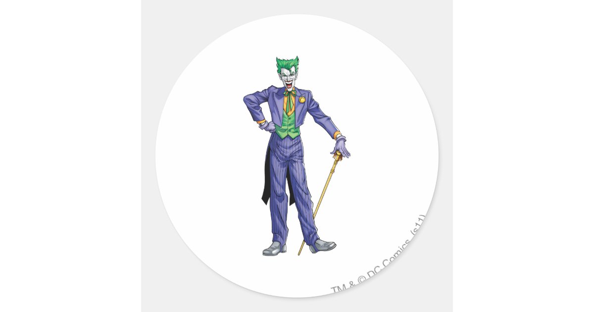 Joker stands with Cane Classic Round Sticker Zazzle