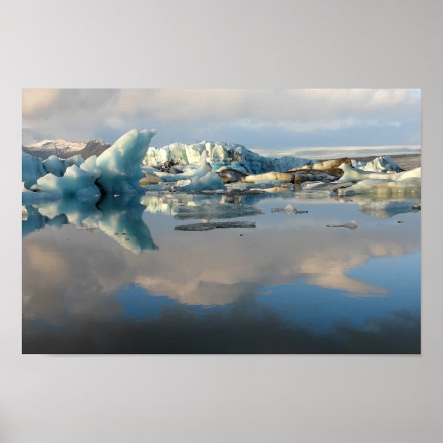 Jokulsarlon iceberg lake reflection poster (Front)