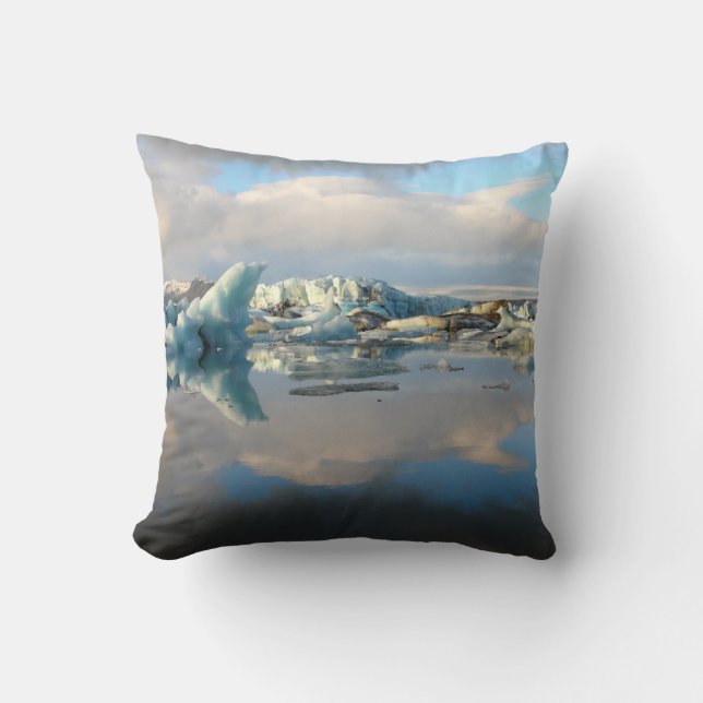 Jokulsarlon iceberg lake reflection throw pillow (Front)