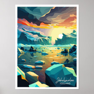 Jokulsarlon Iceland Travel Vintage illustration Poster