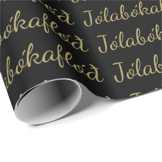 Jólabókaflóð Black Christmas Book Flood Wrapping Paper (Roll Corner)