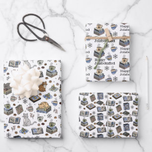 Jolabokaflod Books, Cats, and Cocoa Christmas Gift Wrapping Paper Sheet
