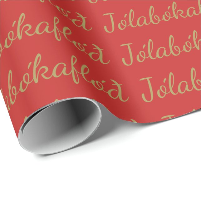 Jólabókaflóð Red Christmas Book Flood Wrapping Paper (Roll Corner)