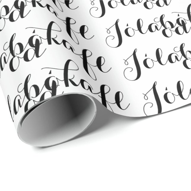 Jólabókaflóð White Black Script Book Flood Wrapping Paper (Roll Corner)